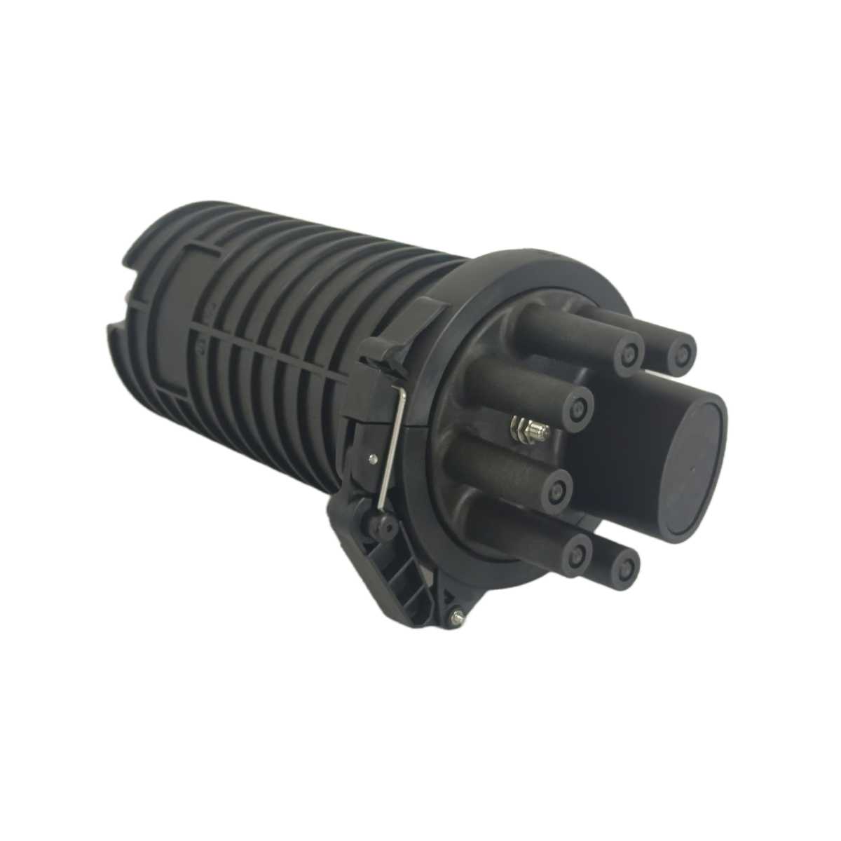 Torpedo de fibra óptica instalado en exterior para proteger empalmes en una red de fibra