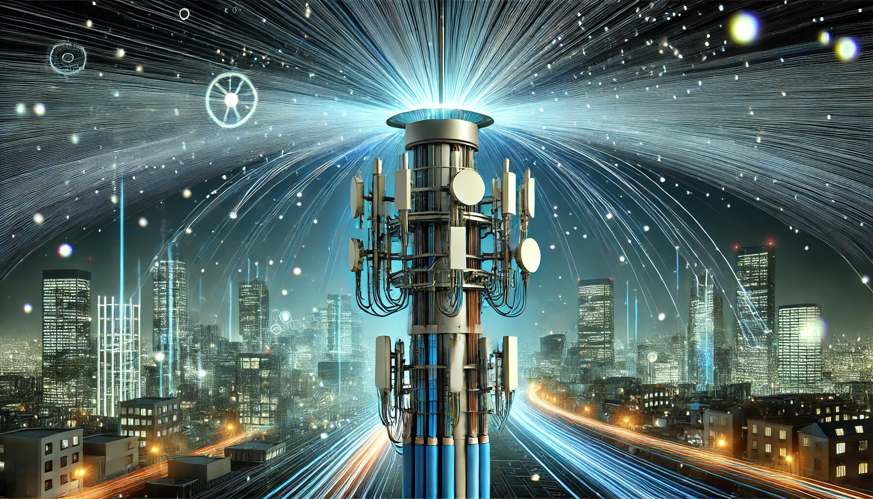 telecommunications tower with fiber optic