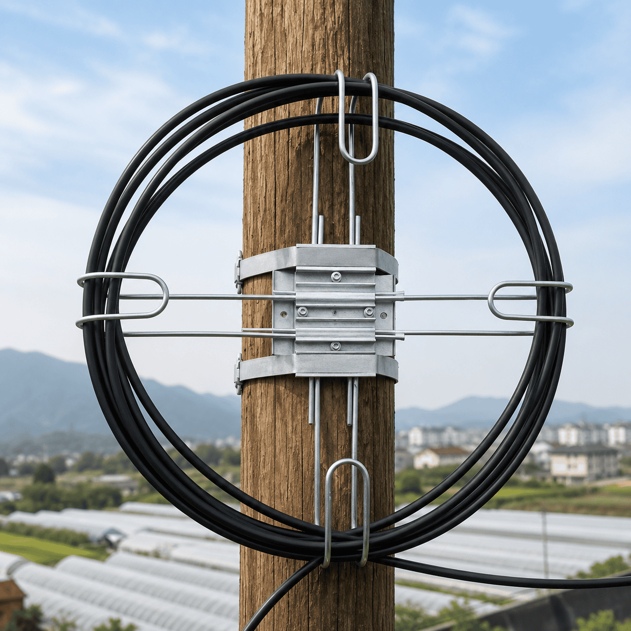 Reserva de fibra óptica bien organizada dentro de una caja de empalme