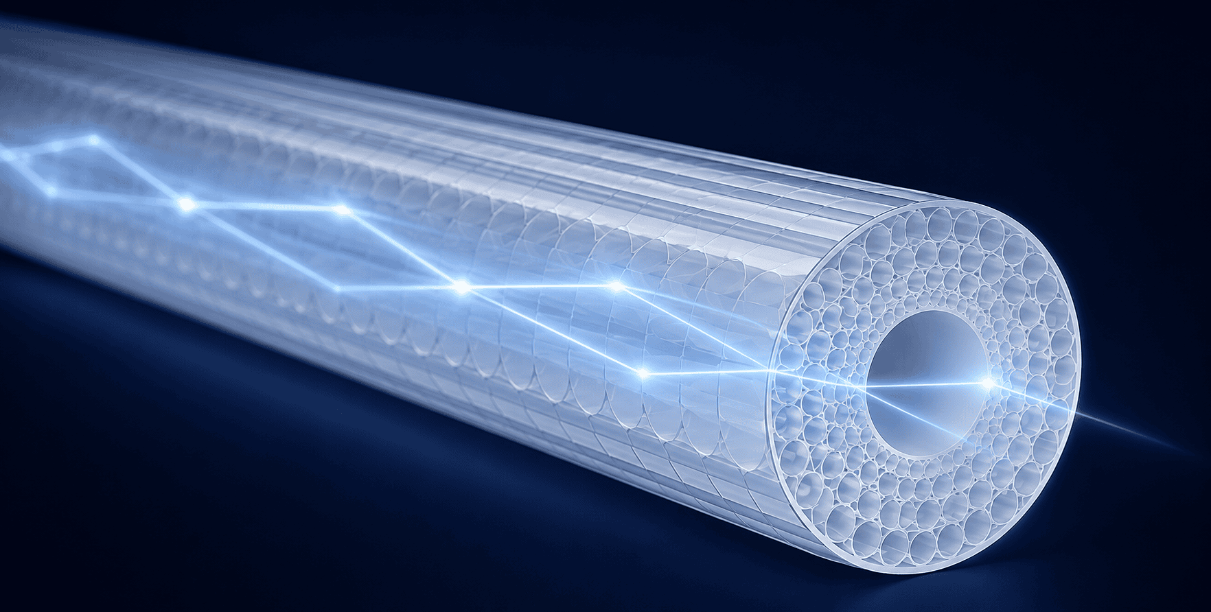 Representación de hollow-core fiber como tecnología de futuro en redes de fibra óptica