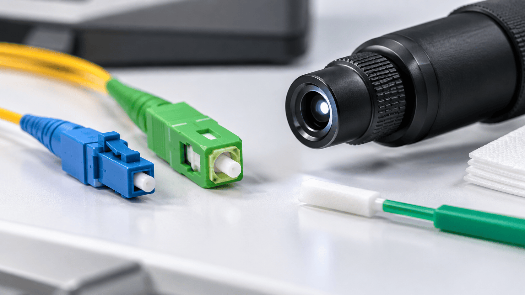 Inspección y limpieza de conector de fibra óptica para evitar pérdidas ópticas